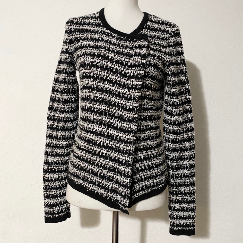LOFT Black and White Striped Knitted Tweed…